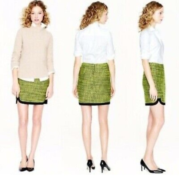 J Crew | Mini Shirttail Skirt in Neon Yellow/Green Tweed with Black Trim - sz 6 - Picture 1 of 10